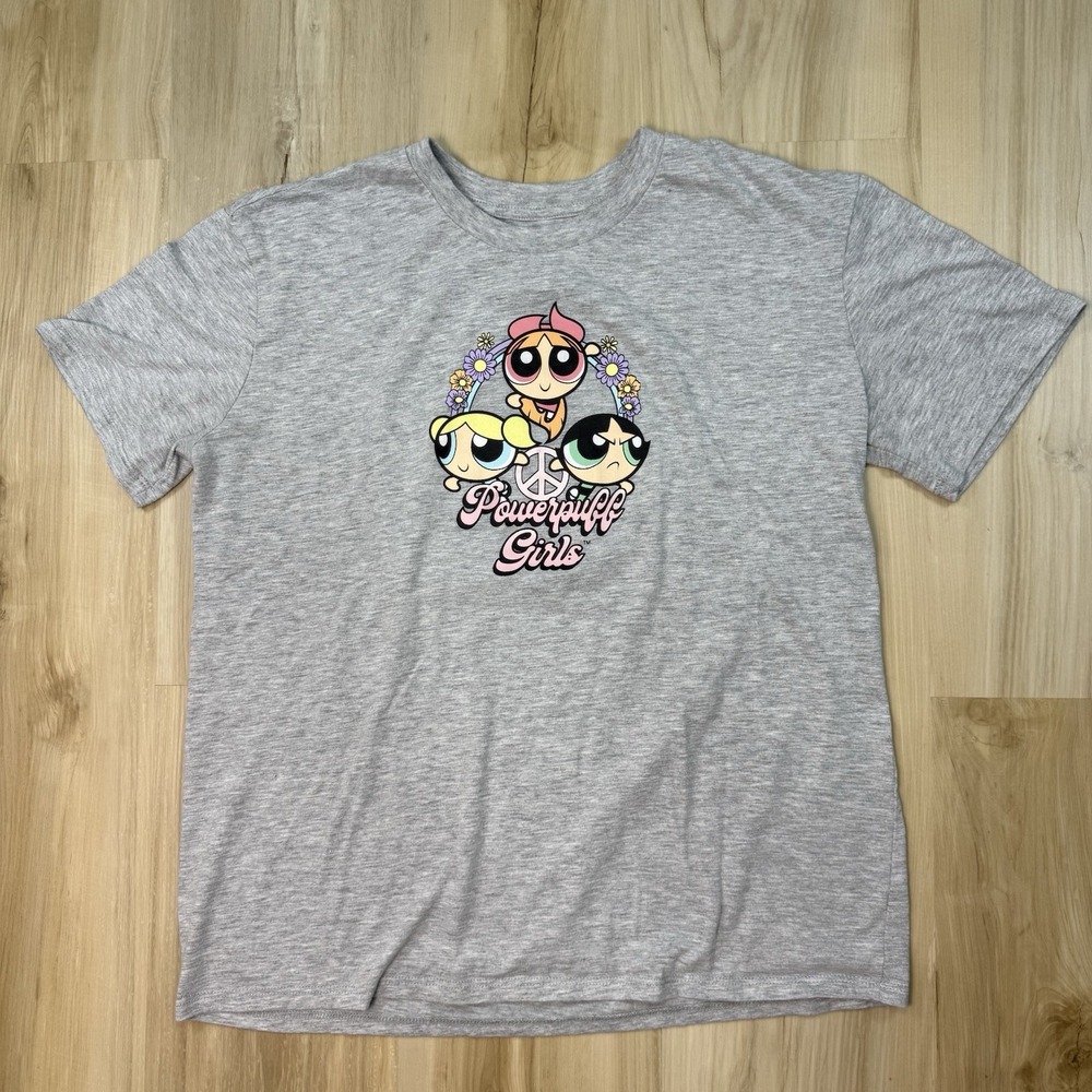 The Powerpuff Girls XL Heather Grey Cotton Blend Peace Sign Graphic T-Shirt
